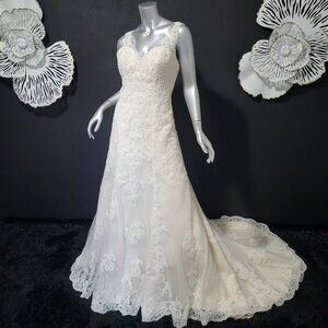 NWT~$1475~ELLA ROSA~8/10~IVORY EMBELLISHED CRYSTAL BEADED WEDDING DRESS GOWN